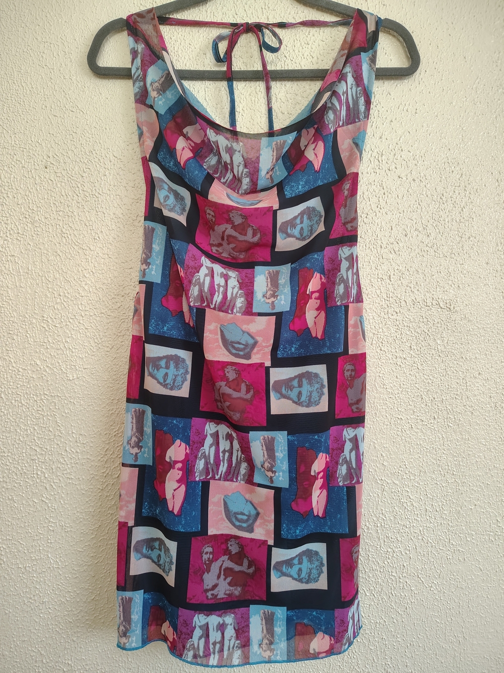 NWT Forever 21 Y2K Classical Art Sculpture Collage Cowl Neck Mini Dress M